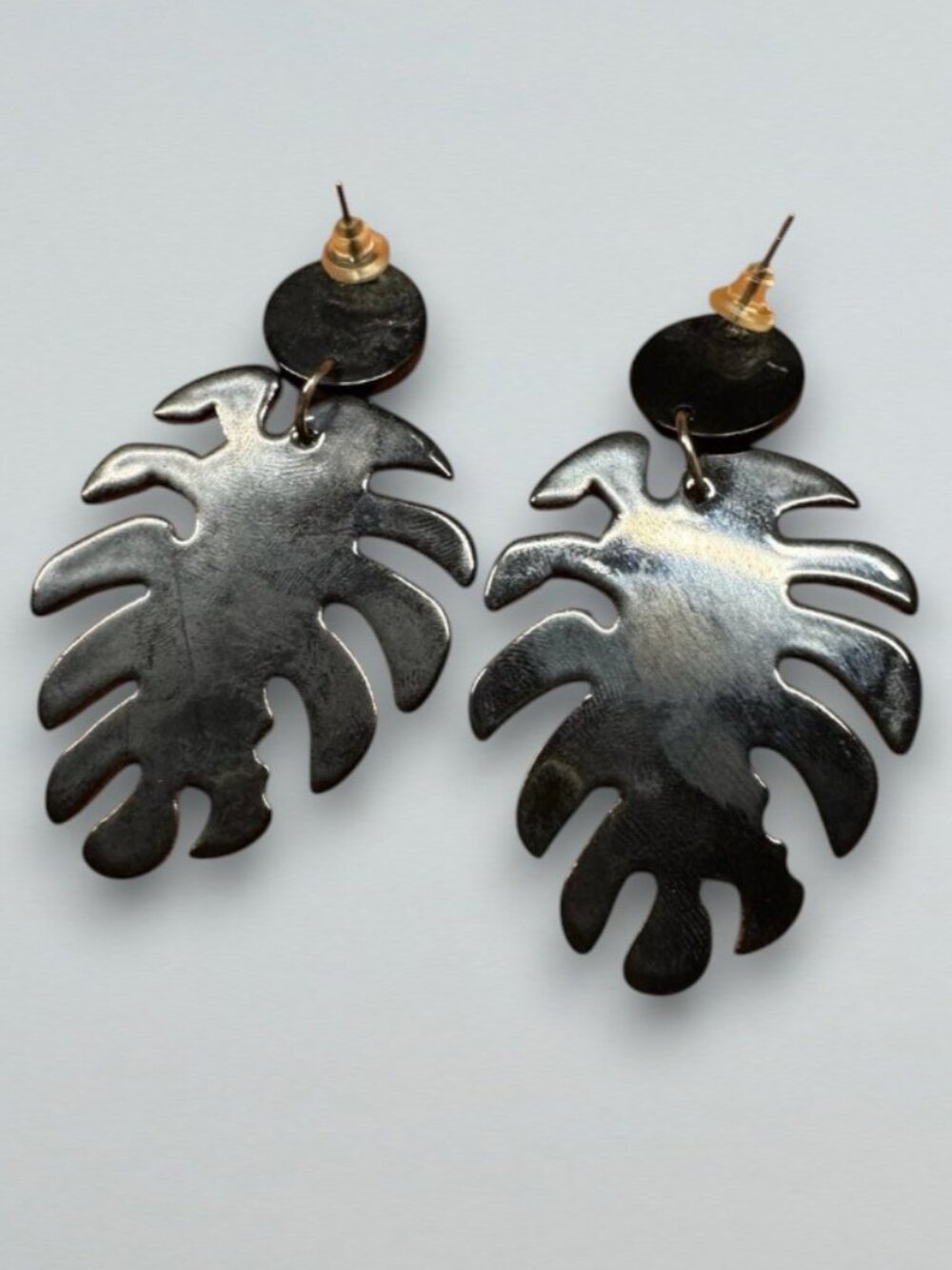 Red Black Statement Leaf Drop Earrings Lightweight Dangle Tropical Bold - Picture 2 of 2